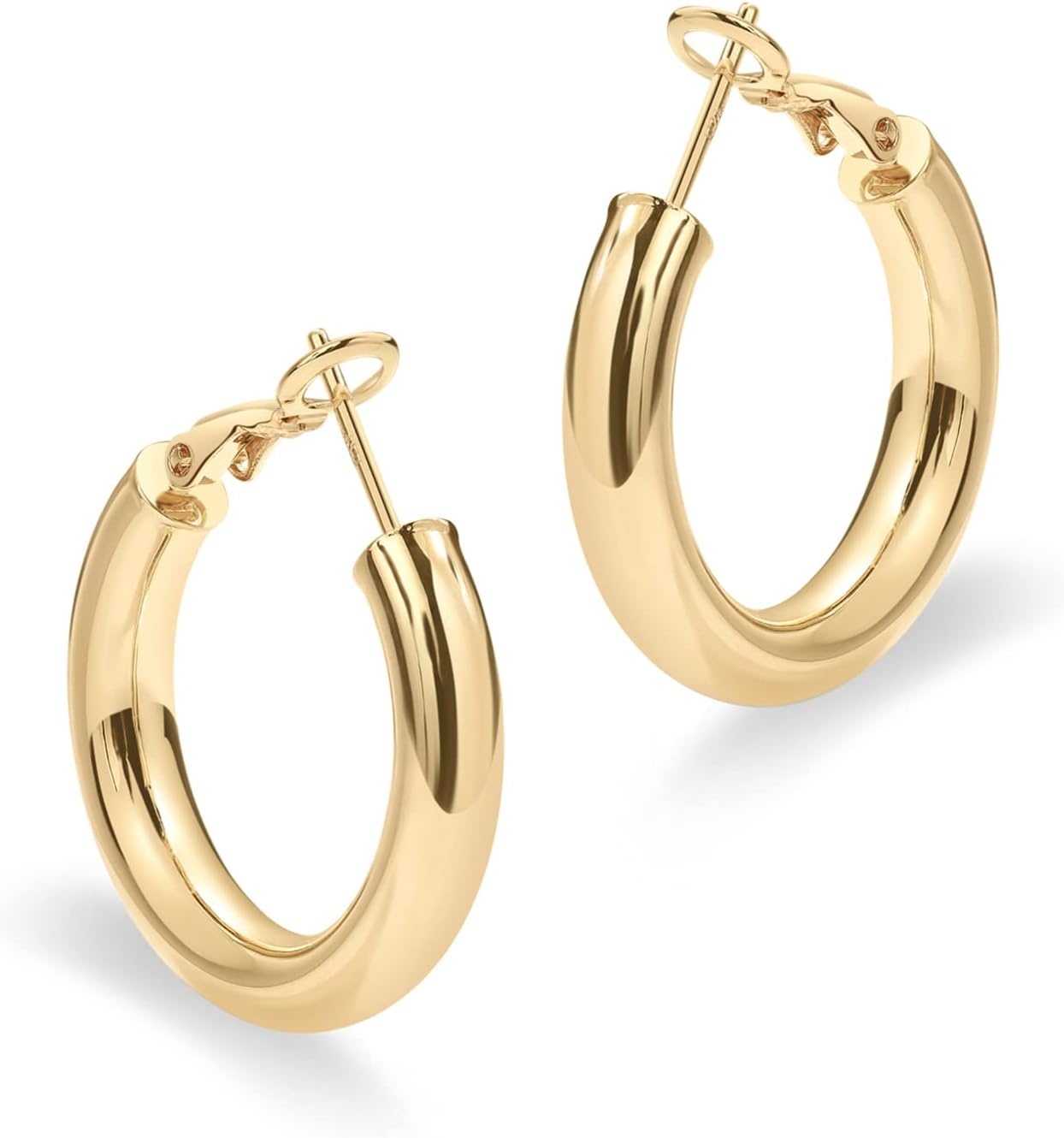 image:imagePAVOI 14K Gold Plated 925 Sterling Silver Post Hoops Lightweight Chunky Hoops Huggies Thick Gold Hoop Earrings for Women300 Millimeters