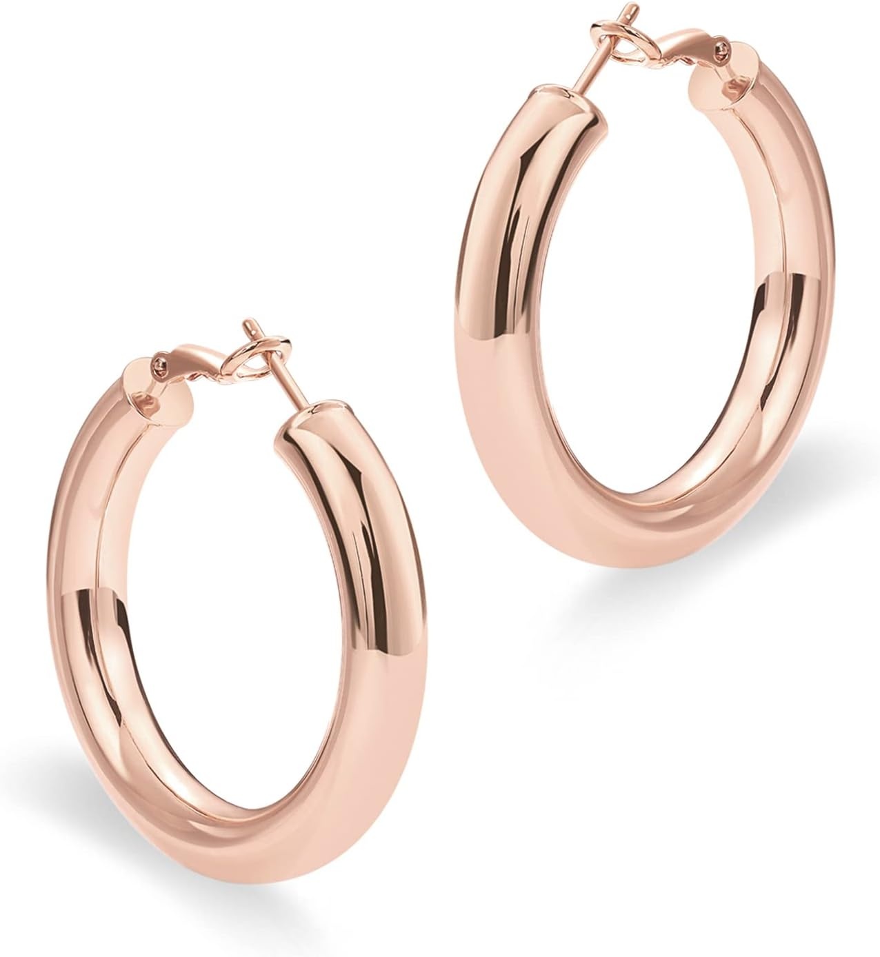 image:imagePAVOI 14K Gold Plated 925 Sterling Silver Post Hoops Lightweight Chunky Hoops Huggies Thick Gold Hoop Earrings for Women400 Millimeters