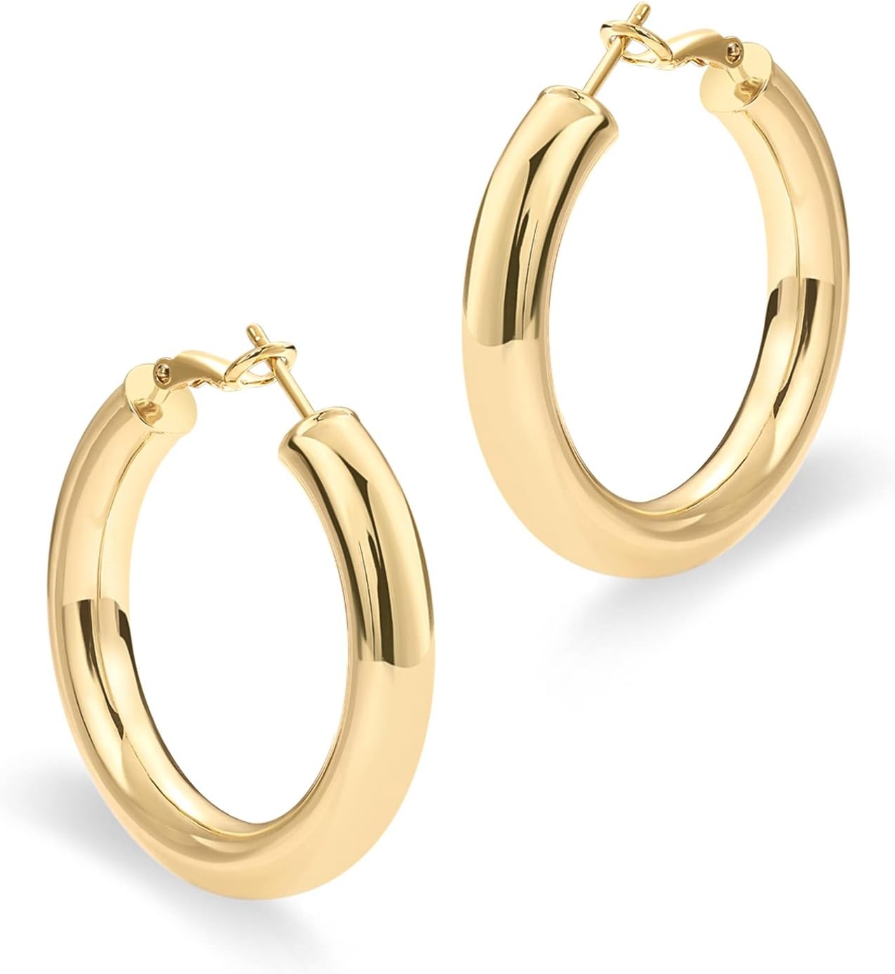 image:imagePAVOI 14K Gold Plated 925 Sterling Silver Post Hoops Lightweight Chunky Hoops Huggies Thick Gold Hoop Earrings for Women400 Millimeters