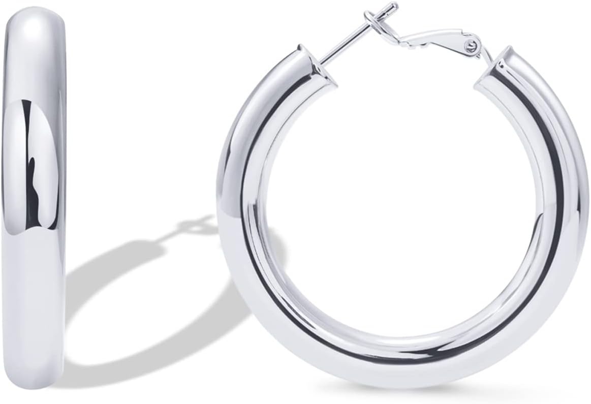 image:imagePAVOI 14K Gold Plated 925 Sterling Silver Post Hoops Lightweight Chunky Hoops Huggies Thick Gold Hoop Earrings for Women400 Millimeters