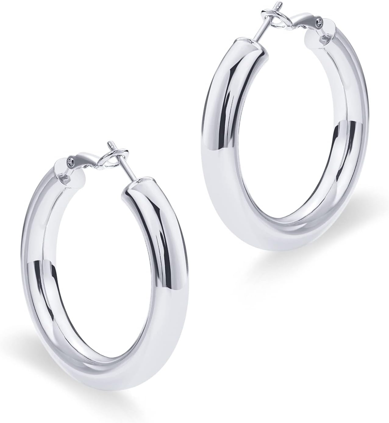 image:imagePAVOI 14K Gold Plated 925 Sterling Silver Post Hoops Lightweight Chunky Hoops Huggies Thick Gold Hoop Earrings for Women400 Millimeters