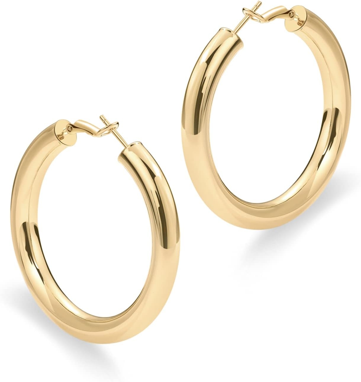 image:imagePAVOI 14K Gold Plated 925 Sterling Silver Post Hoops Lightweight Chunky Hoops Huggies Thick Gold Hoop Earrings for Women500 Millimeters