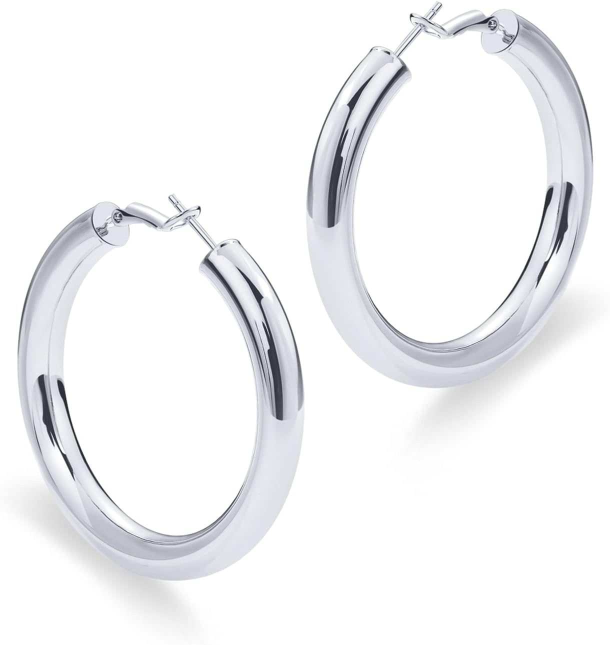 image:imagePAVOI 14K Gold Plated 925 Sterling Silver Post Hoops Lightweight Chunky Hoops Huggies Thick Gold Hoop Earrings for Women500 Millimeters