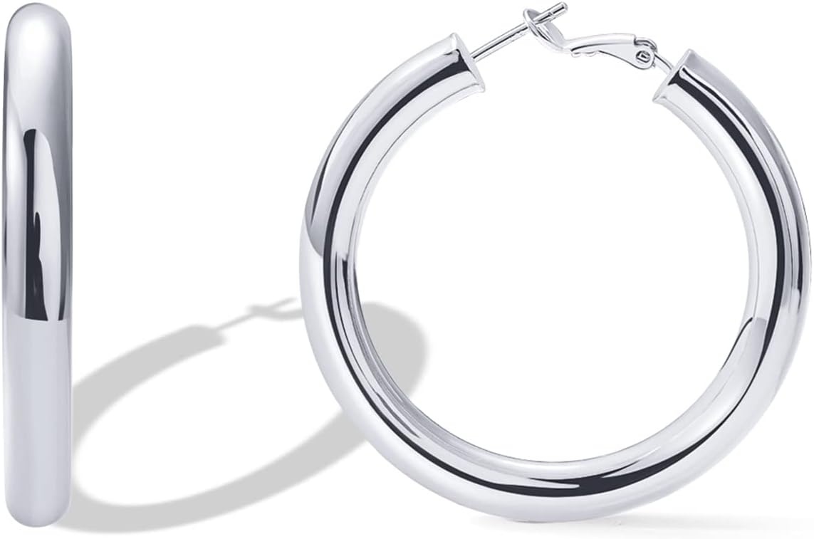image:imagePAVOI 14K Gold Plated 925 Sterling Silver Post Hoops Lightweight Chunky Hoops Huggies Thick Gold Hoop Earrings for Women500 Millimeters
