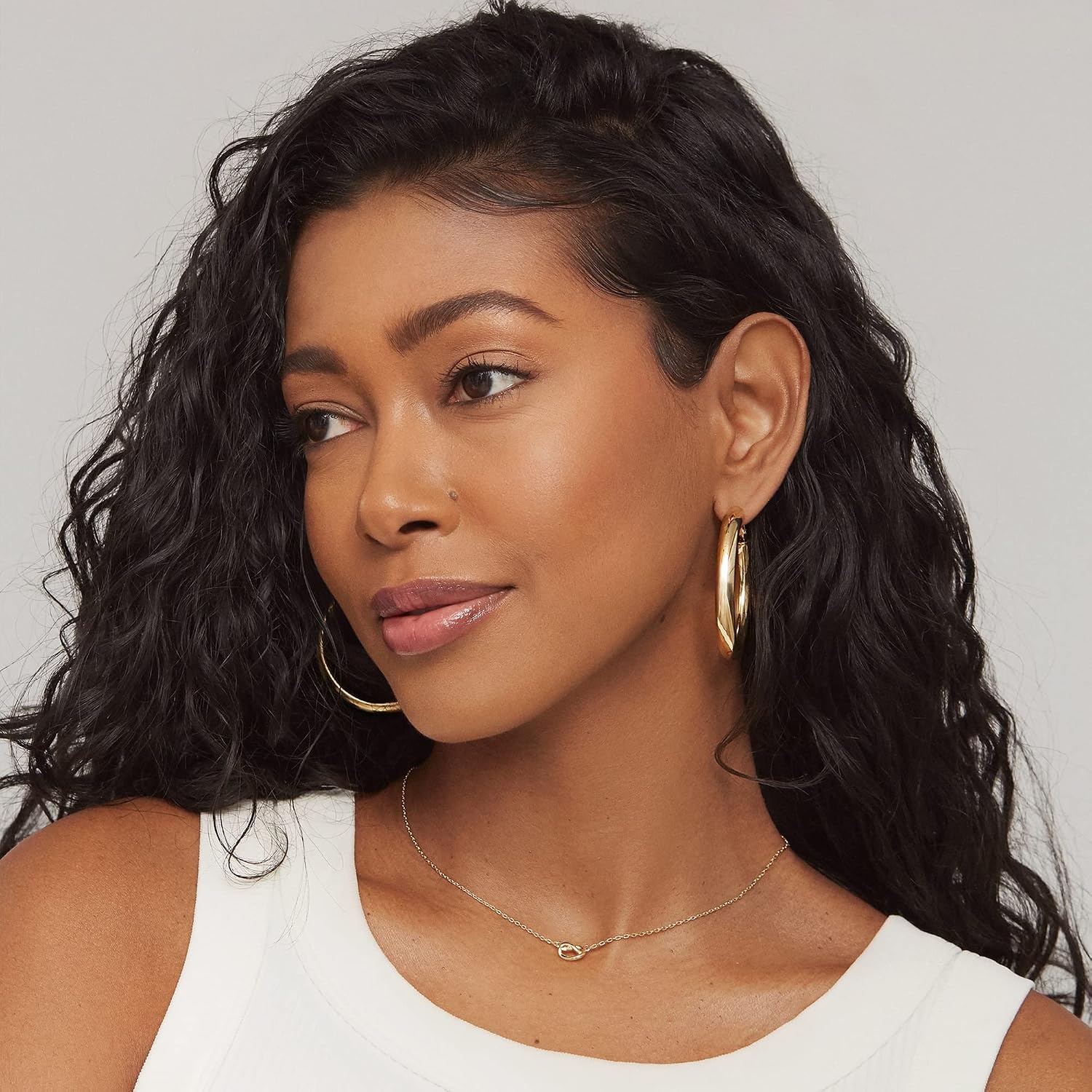 image:imagePAVOI 14K Gold Plated 925 Sterling Silver Post Hoops Lightweight Chunky Hoops Huggies Thick Gold Hoop Earrings for Women500 Millimeters