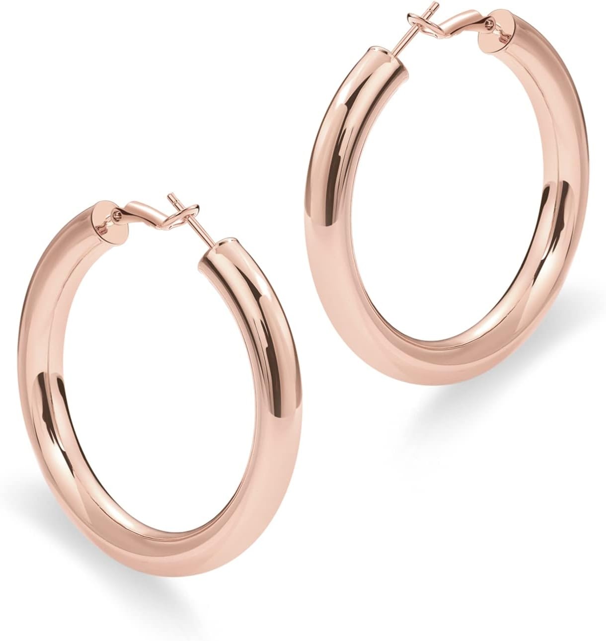 image:imagePAVOI 14K Gold Plated 925 Sterling Silver Post Hoops Lightweight Chunky Hoops Huggies Thick Gold Hoop Earrings for Women500 Millimeters