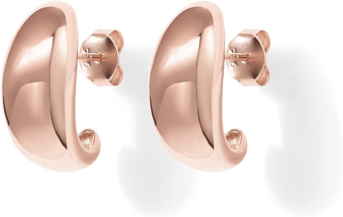 image:imagePAVOI 14K Gold Plated 925 Sterling Silver Post Huggie Earrings Gold Dome Huggie Hoop Earrings for WomenRose Gold