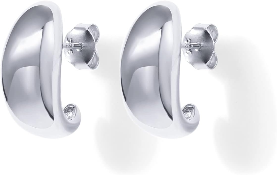 image:imagePAVOI 14K Gold Plated 925 Sterling Silver Post Huggie Earrings Gold Dome Huggie Hoop Earrings for WomenWhite Gold