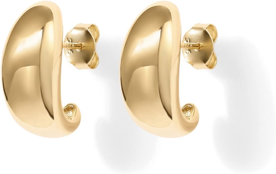 image:imagePAVOI 14K Gold Plated 925 Sterling Silver Post Huggie Earrings Gold Dome Huggie Hoop Earrings for WomenYellow Gold