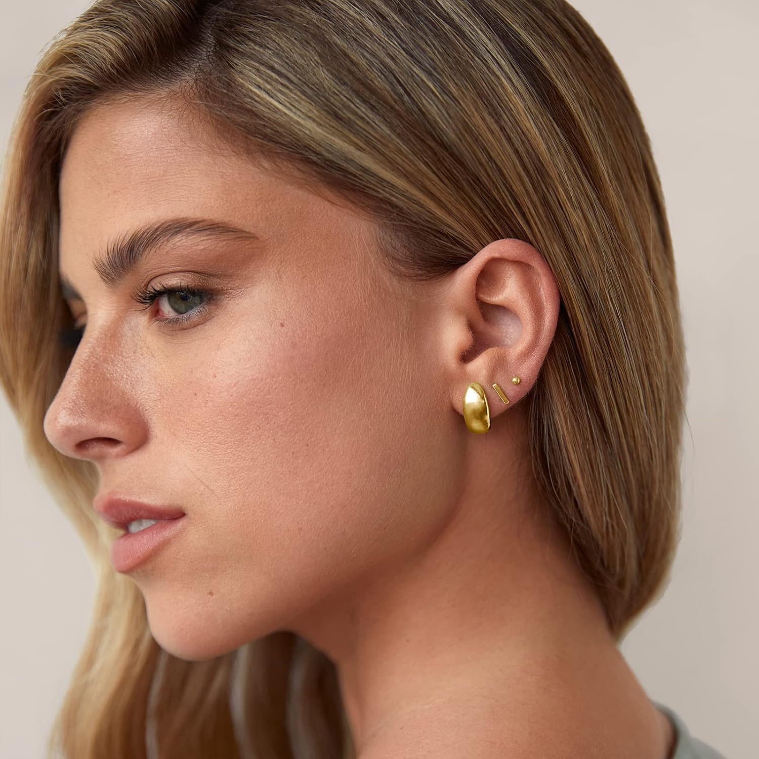 image:imagePAVOI 14K Gold Plated 925 Sterling Silver Post Huggie Earrings Gold Dome Huggie Hoop Earrings for WomenYellow Gold