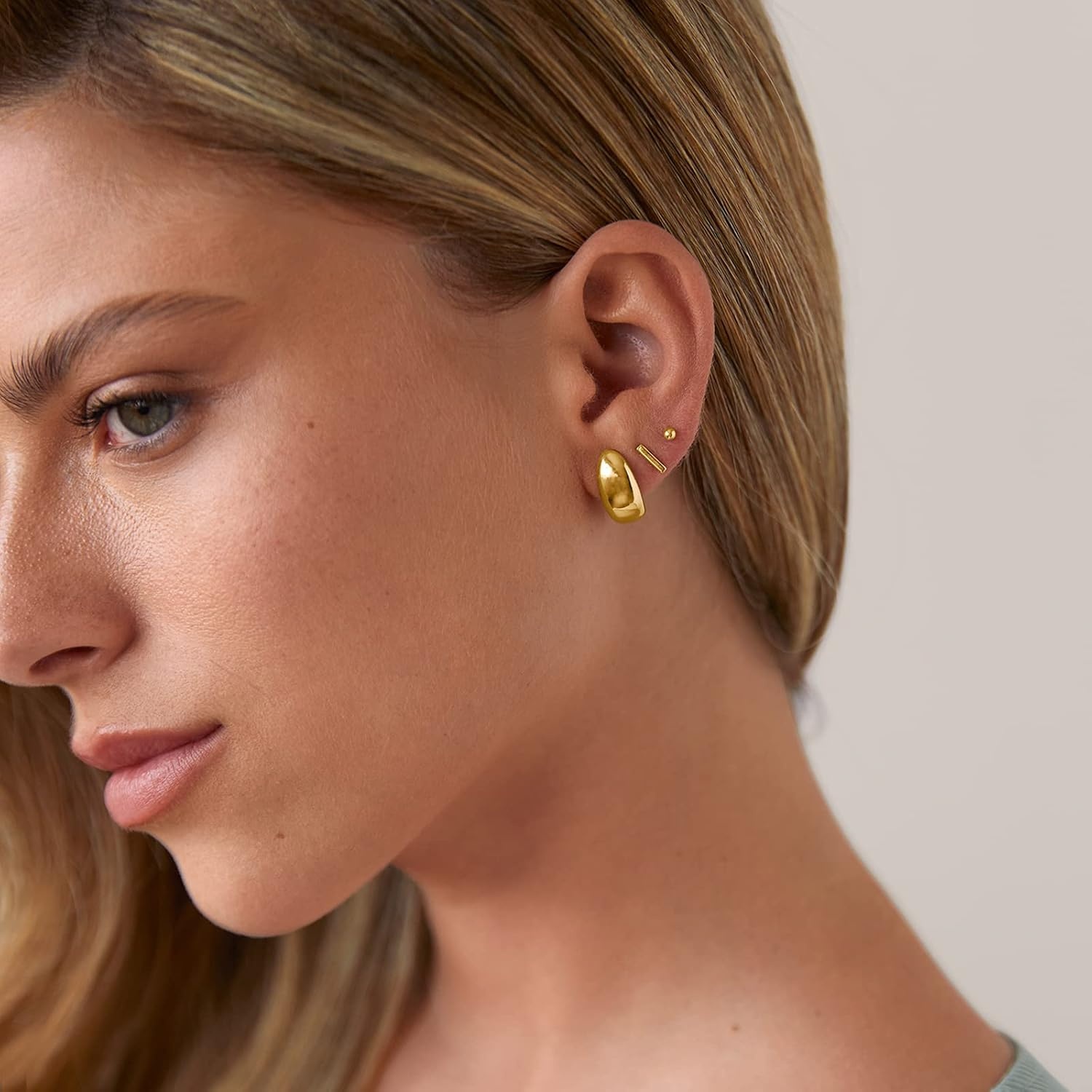 image:imagePAVOI 14K Gold Plated 925 Sterling Silver Post Huggie Earrings Gold Dome Huggie Hoop Earrings for WomenYellow Gold
