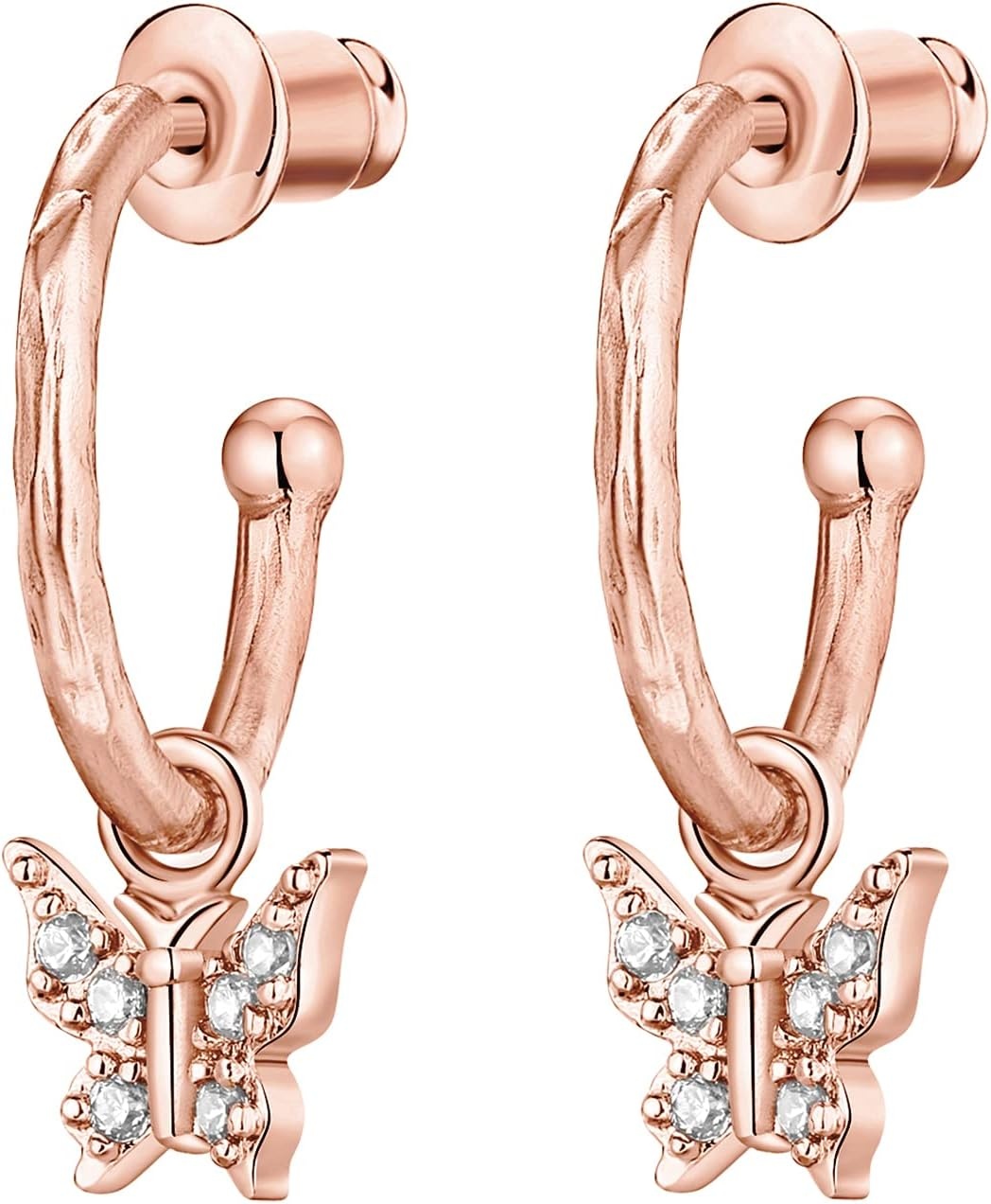 image:imagePAVOI 14K Gold Plated 925 Sterling Silver Post Huggie With Dangle Butterfly Evil Eye Hamsa Pearl Hoop Earring For Women Trendy Dangle Hoop EarringsRose Gold