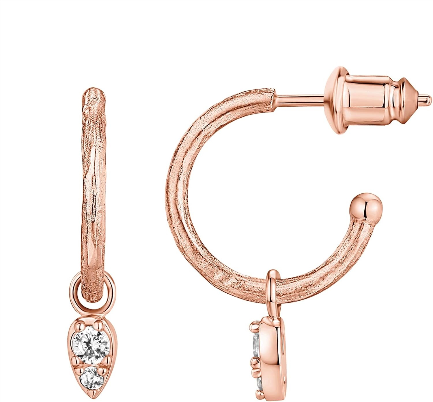image:imagePAVOI 14K Gold Plated 925 Sterling Silver Post Huggie With Dangle Butterfly Evil Eye Hamsa Pearl Hoop Earring For Women Trendy Dangle Hoop EarringsRose Gold