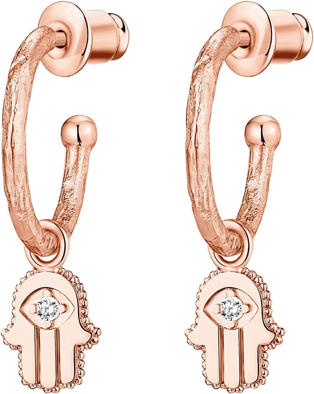 image:imagePAVOI 14K Gold Plated 925 Sterling Silver Post Huggie With Dangle Butterfly Evil Eye Hamsa Pearl Hoop Earring For Women Trendy Dangle Hoop EarringsRose Gold