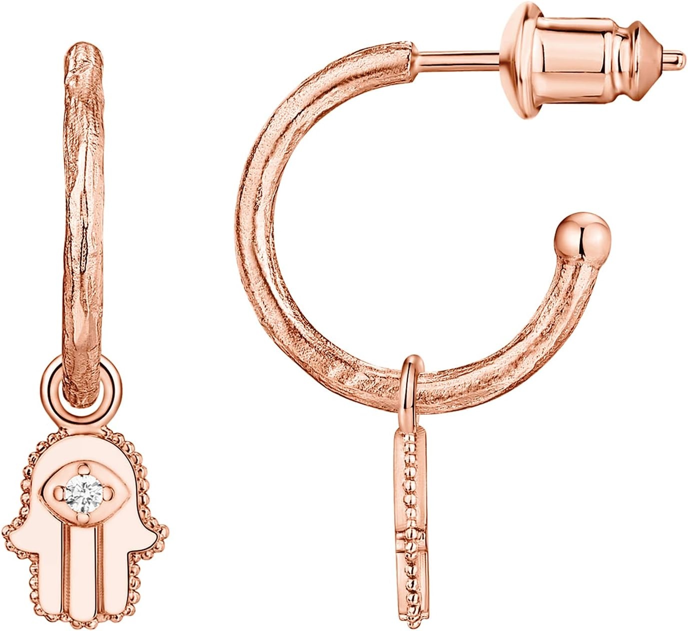 image:imagePAVOI 14K Gold Plated 925 Sterling Silver Post Huggie With Dangle Butterfly Evil Eye Hamsa Pearl Hoop Earring For Women Trendy Dangle Hoop EarringsRose Gold