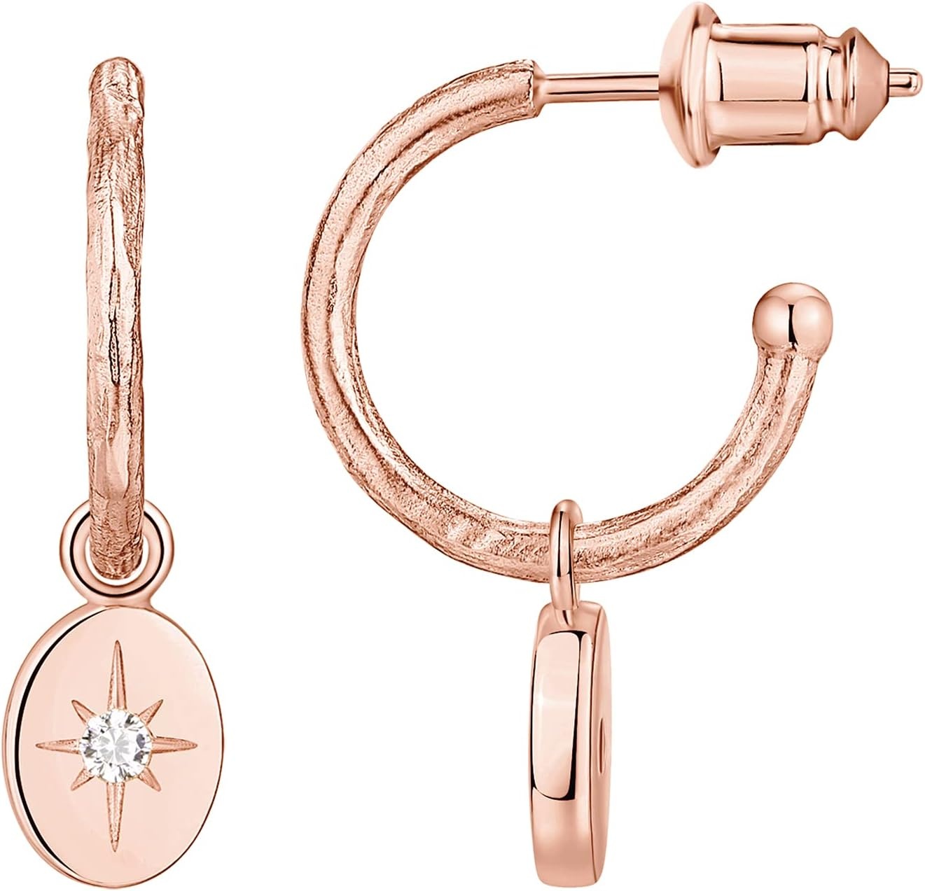 image:imagePAVOI 14K Gold Plated 925 Sterling Silver Post Huggie With Dangle Butterfly Evil Eye Hamsa Pearl Hoop Earring For Women Trendy Dangle Hoop EarringsRose Gold
