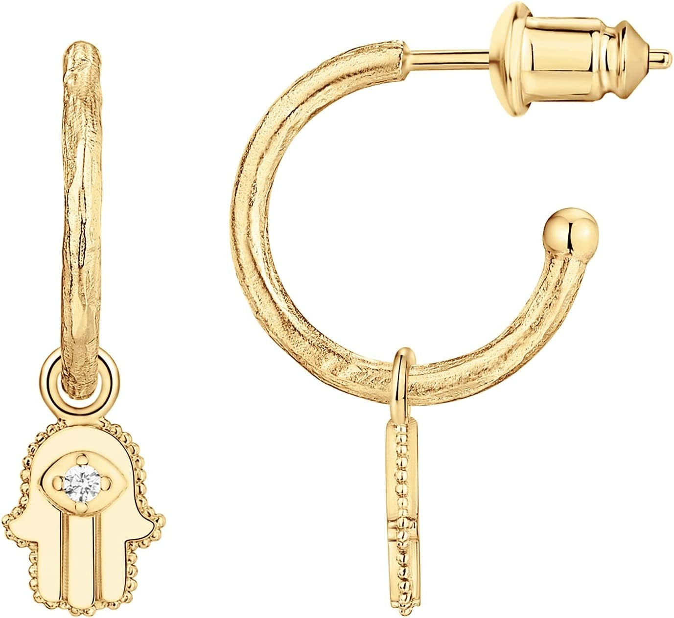 image:imagePAVOI 14K Gold Plated 925 Sterling Silver Post Huggie With Dangle Butterfly Evil Eye Hamsa Pearl Hoop Earring For Women Trendy Dangle Hoop EarringsYellow Gold