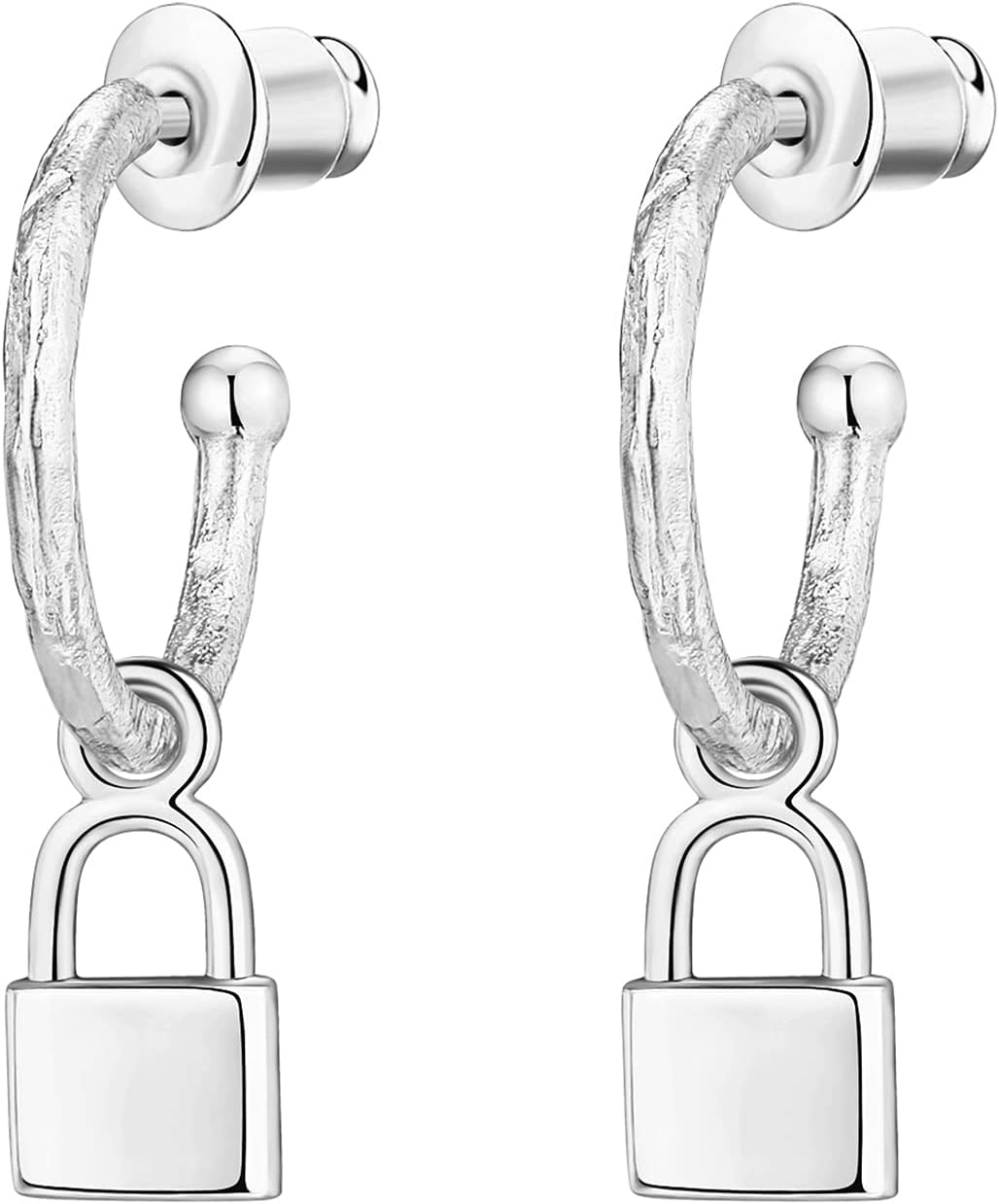 image:imagePAVOI 14K Gold Plated 925 Sterling Silver Post Huggie With Dangle Small Hoop Earrings For Women Trendy Dangle Hoop EarringsWhite Gold