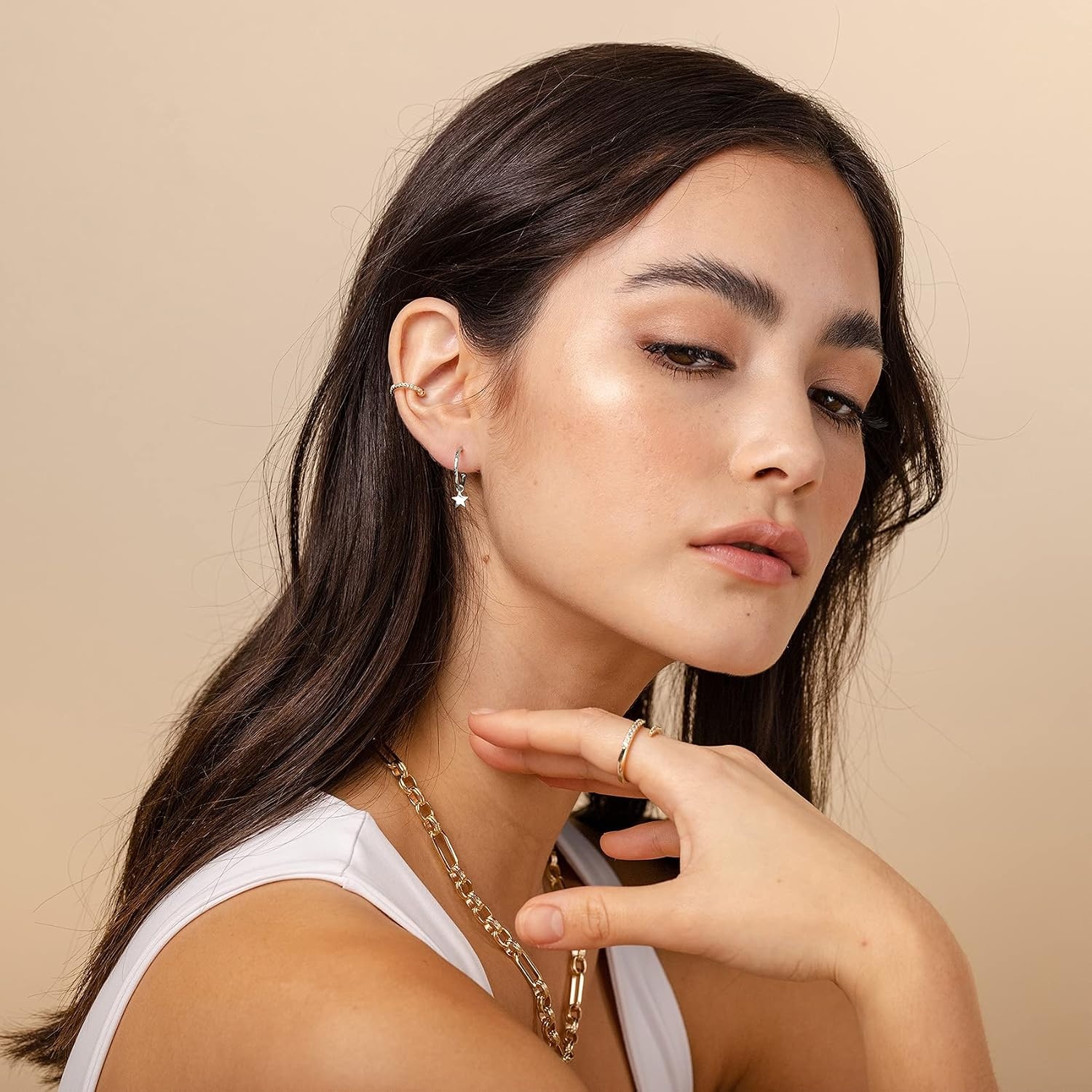 image:imagePAVOI 14K Gold Plated 925 Sterling Silver Post Huggie With Dangle Small Hoop Earrings For Women Trendy Dangle Hoop EarringsWhite Gold