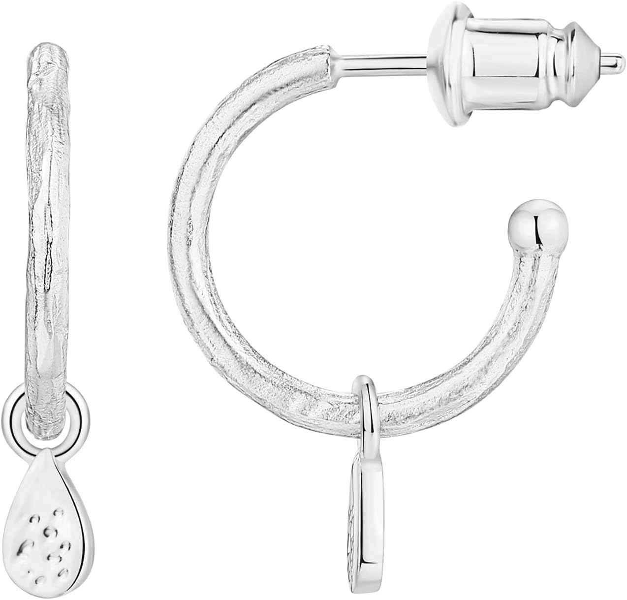 image:imagePAVOI 14K Gold Plated 925 Sterling Silver Post Huggie With Dangle Small Hoop Earrings For Women Trendy Dangle Hoop EarringsWhite Gold