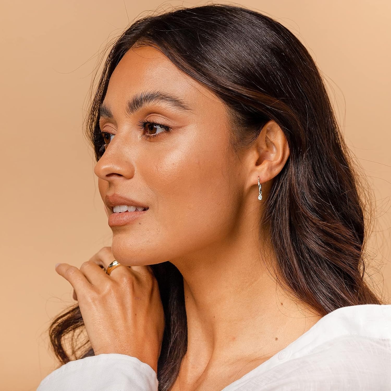 image:imagePAVOI 14K Gold Plated 925 Sterling Silver Post Huggie With Dangle Small Hoop Earrings For Women Trendy Dangle Hoop EarringsWhite Gold