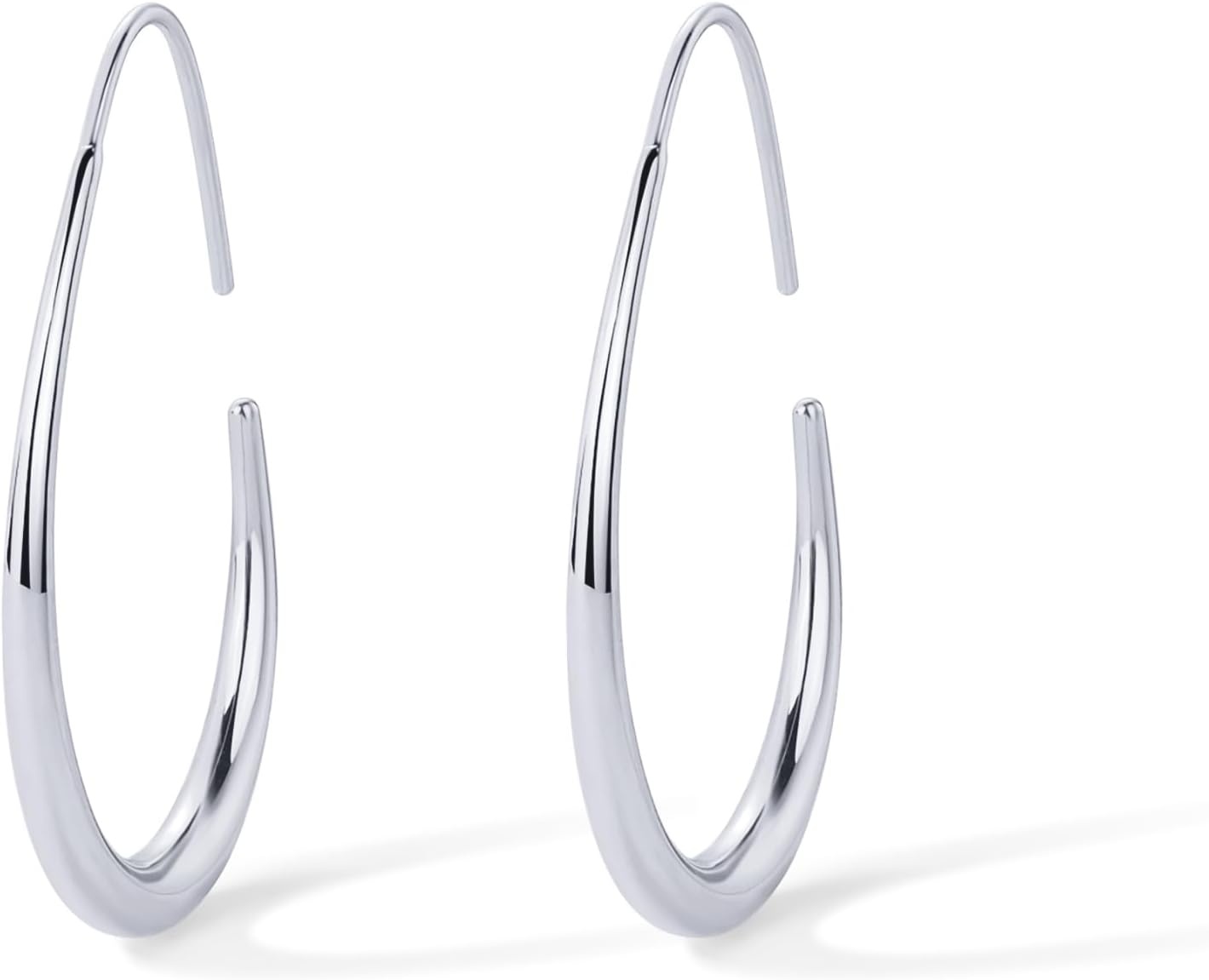image:imagePAVOI 14K Gold Plated 925 Sterling Silver Post Lightweight Teardrop Hoop Earrings for Women Large Oval PullThrough Statement EarringsWhite Gold