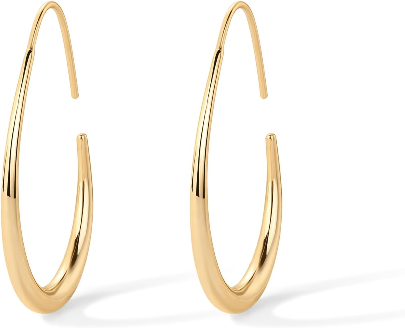 image:imagePAVOI 14K Gold Plated 925 Sterling Silver Post Lightweight Teardrop Hoop Earrings for Women Large Oval PullThrough Statement EarringsYellow Gold
