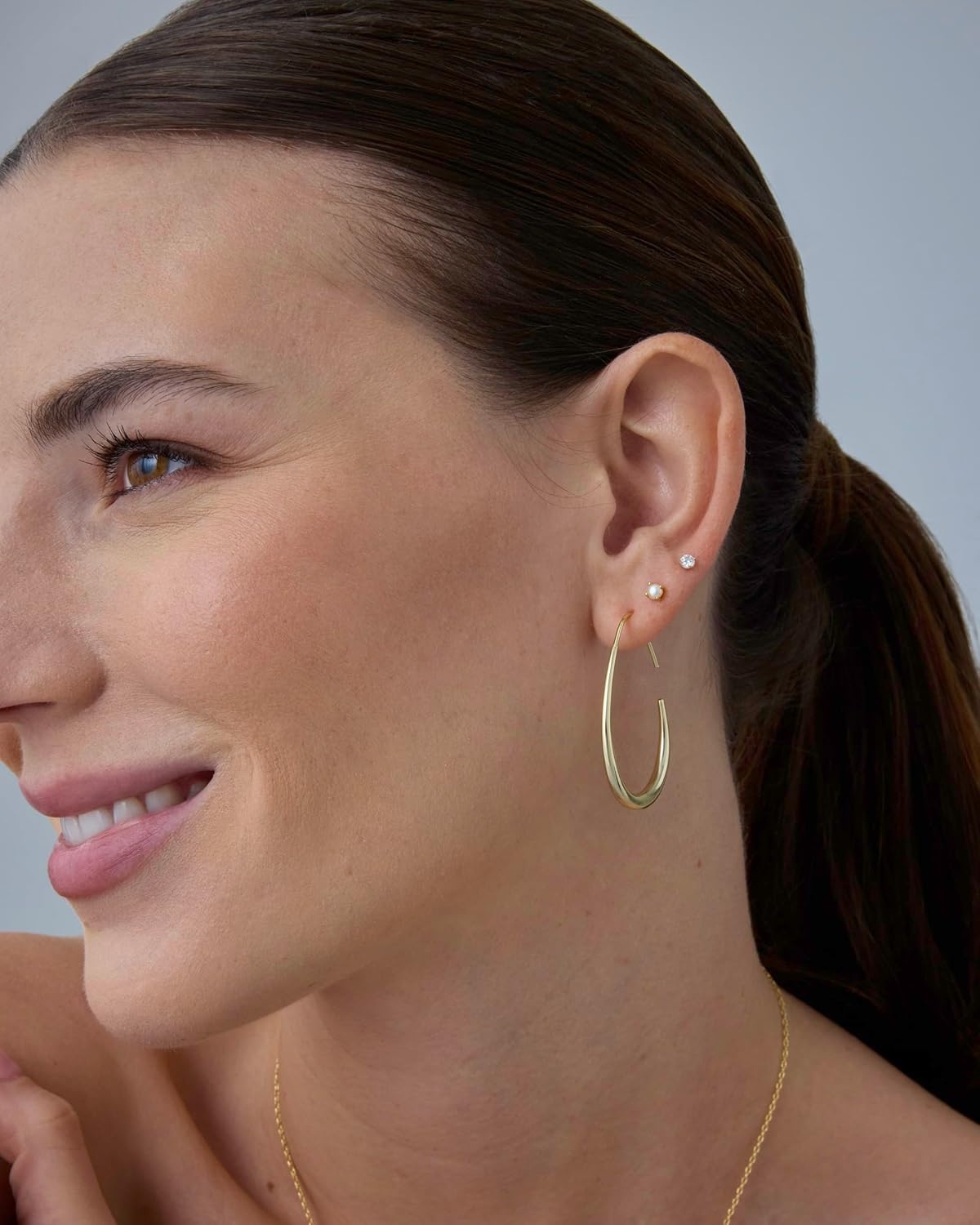 image:imagePAVOI 14K Gold Plated 925 Sterling Silver Post Lightweight Teardrop Hoop Earrings for Women Large Oval PullThrough Statement EarringsYellow Gold
