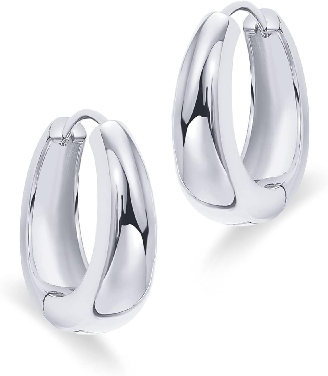 image:imagePAVOI 14K Gold Plated 925 Sterling Silver Post Small Chunky Hoops Earrings Thick Lightweight Gold Hoop Earrings for WomenWhite Gold