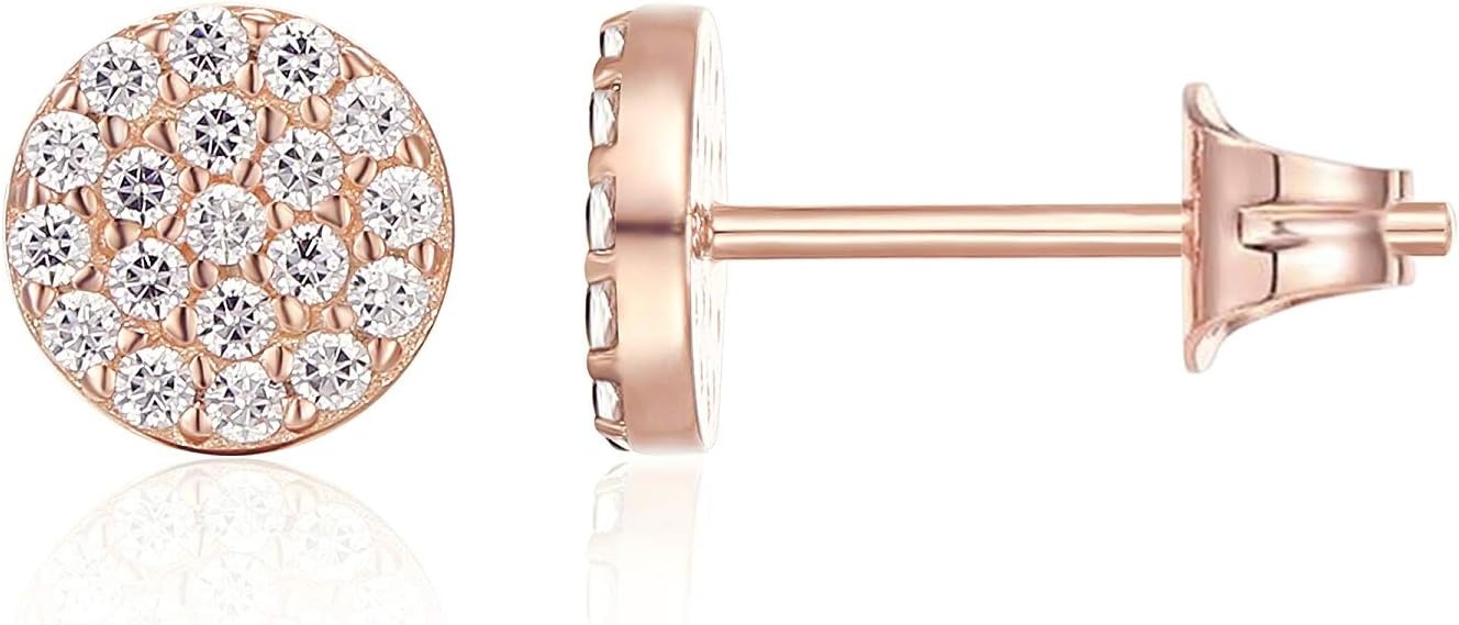 image:imagePAVOI 14K Gold Plated 925 Sterling Silver Post Stud Earrings for Women Pave CZ Mini Disc Gold Earrings for WomenRose Gold