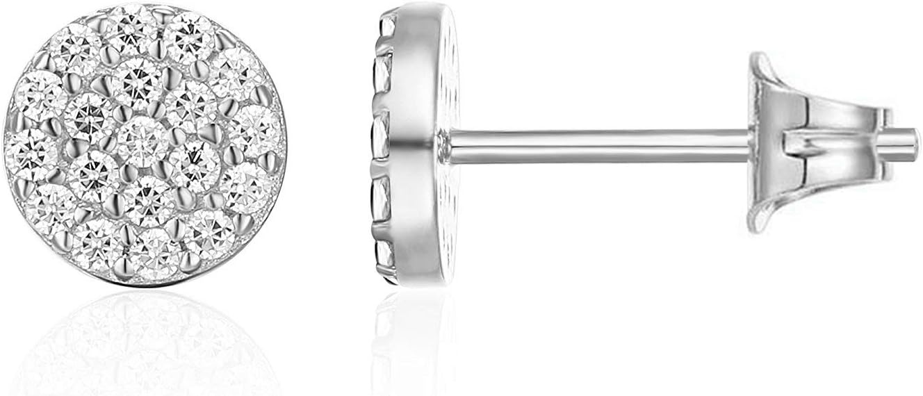 image:imagePAVOI 14K Gold Plated 925 Sterling Silver Post Stud Earrings for Women Pave CZ Mini Disc Gold Earrings for WomenWhite Gold