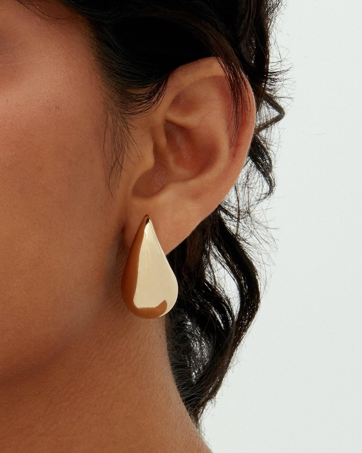 image:imagePAVOI 14K Gold Plated 925 Sterling Silver Post Teardrop Chunky Hoop Earrings Lightweight Drop Earrings for Women Designer Earring Trendy JewelryYellow Gold