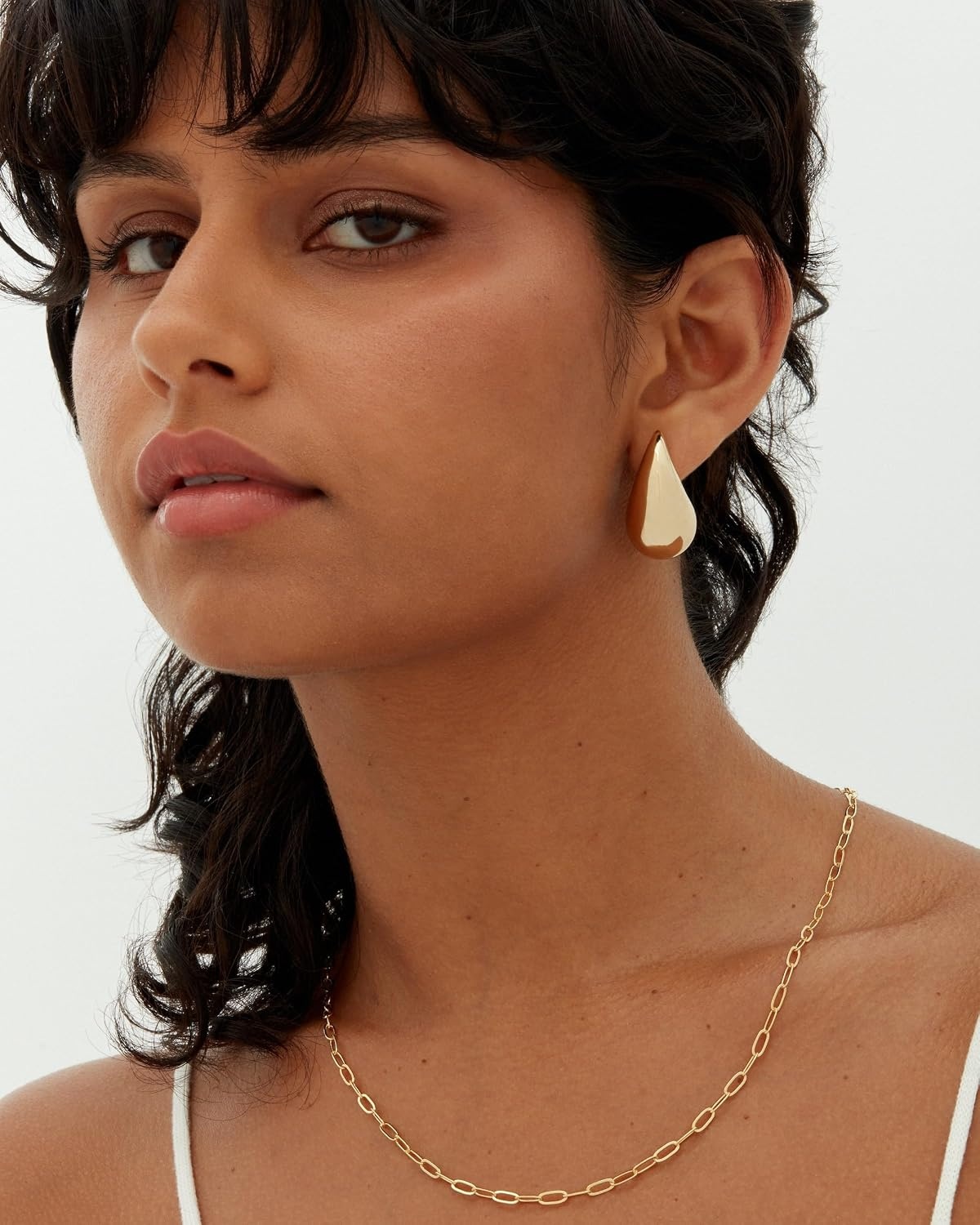 image:imagePAVOI 14K Gold Plated 925 Sterling Silver Post Teardrop Chunky Hoop Earrings Lightweight Drop Earrings for Women Designer Earring Trendy JewelryYellow Gold