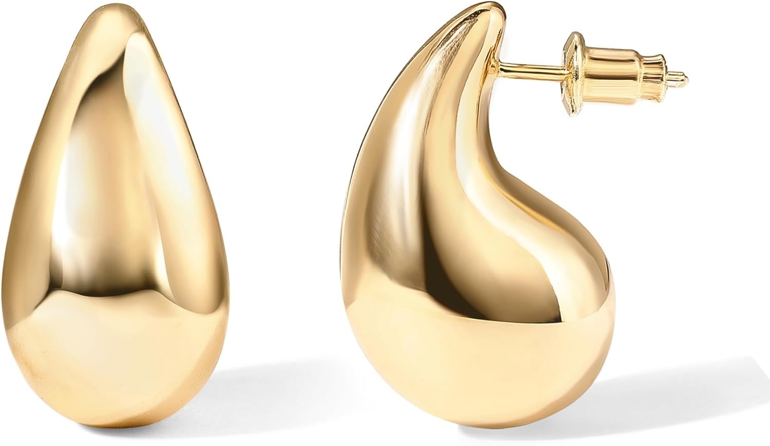 image:imagePAVOI 14K Gold Plated 925 Sterling Silver Post Teardrop Chunky Hoop Earrings Lightweight Drop Earrings for Women Designer Earring Trendy JewelryYellow Gold