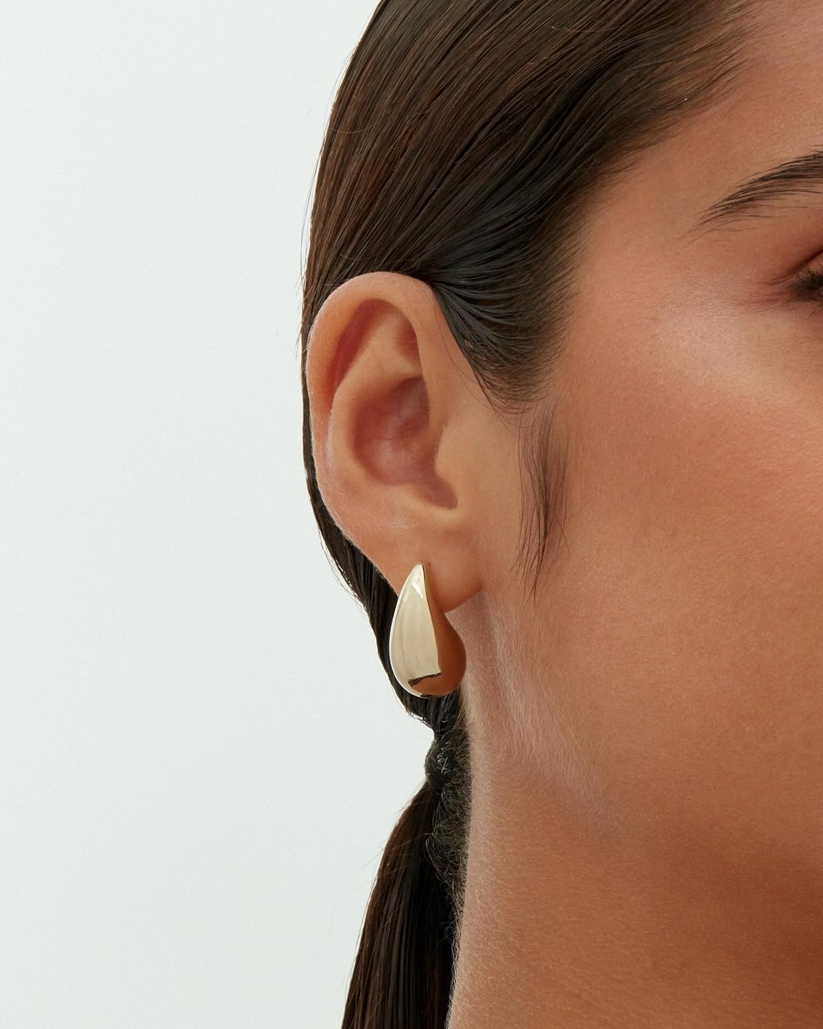 image:imagePAVOI 14K Gold Plated 925 Sterling Silver Post Teardrop Chunky Hoop Earrings Lightweight Drop Earrings for Women Designer Earring Trendy JewelryYellow Gold
