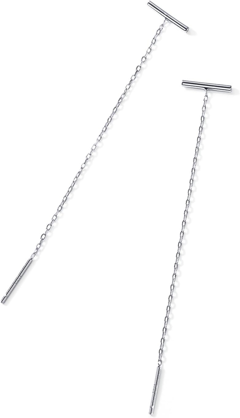 image:imagePAVOI 14K Gold Plated 925 Sterling Silver Post Threader Earrings for Women Minimalist Gold Chain Earrings Double Piercings Dangle Twist WavyWhite Gold