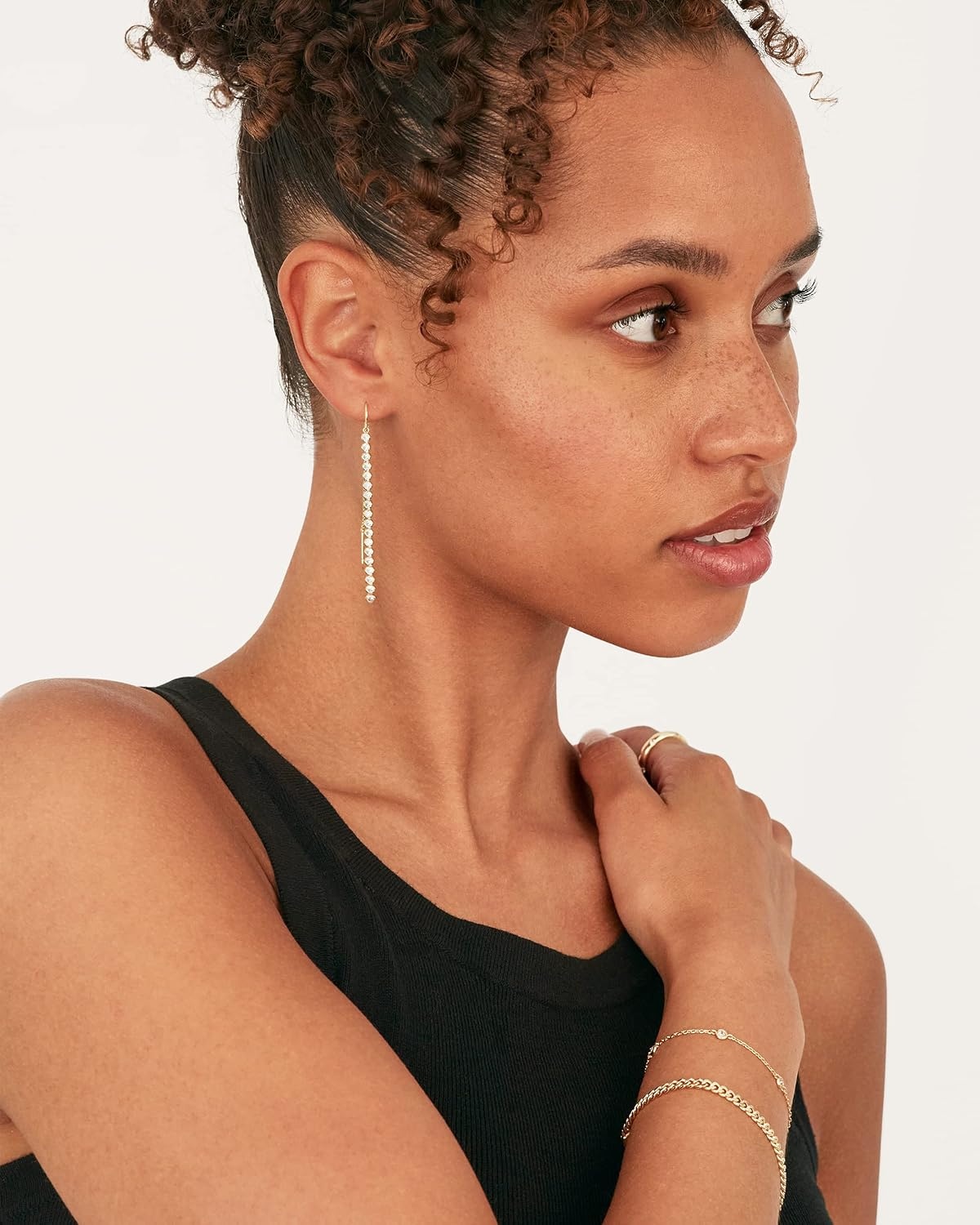 image:imagePAVOI 14K Gold Plated 925 Sterling Silver Post Threader Earrings for Women Minimalist Gold Chain Earrings Double Piercings Dangle Twist WavyWhite Gold