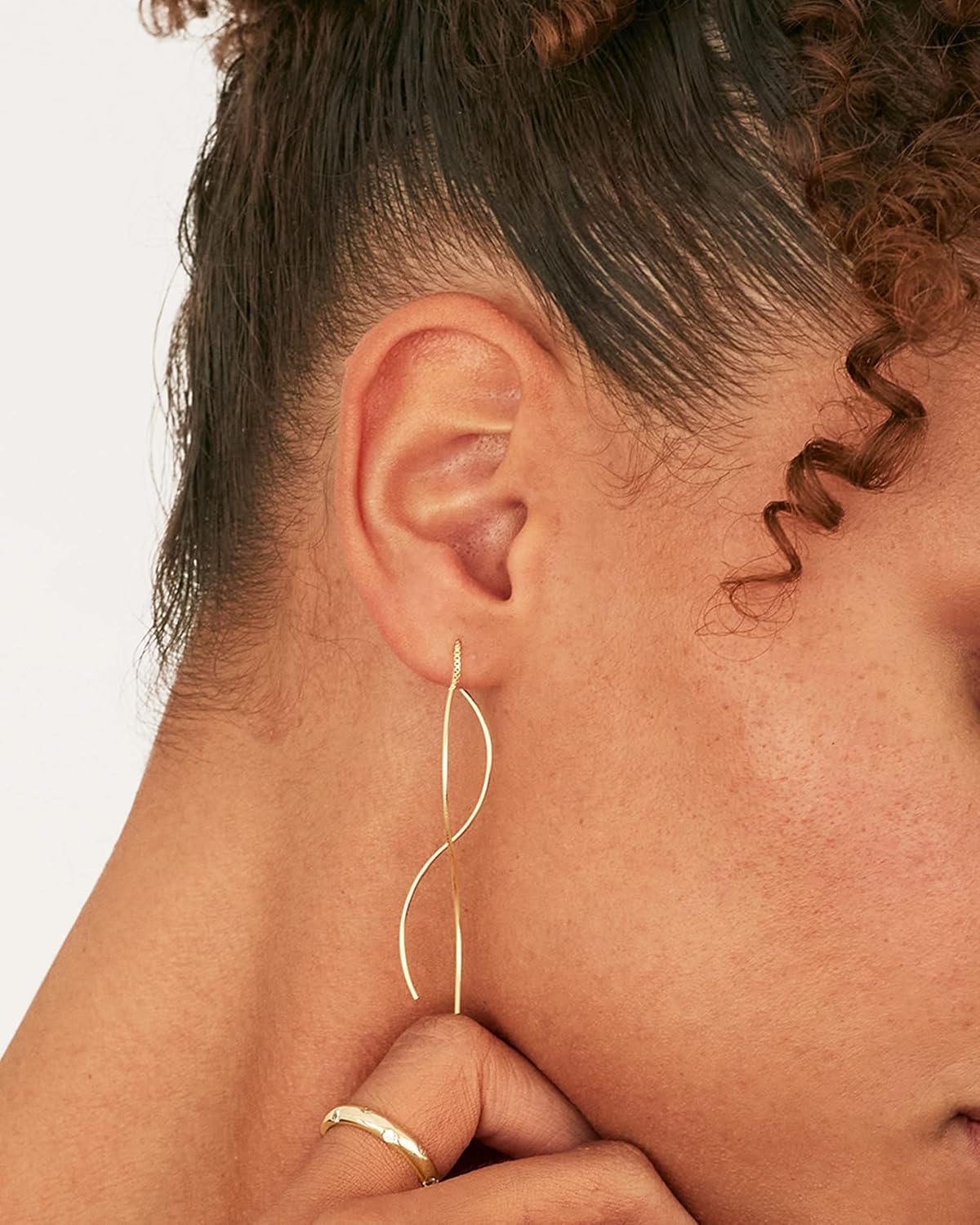 image:imagePAVOI 14K Gold Plated 925 Sterling Silver Post Threader Earrings for Women Minimalist Gold Chain Earrings Double Piercings Dangle Twist WavyWhite Gold