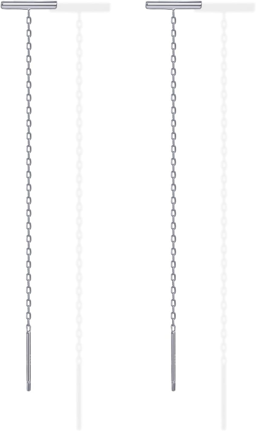image:imagePAVOI 14K Gold Plated 925 Sterling Silver Post Threader Earrings for Women Minimalist Gold Chain Earrings Double Piercings Dangle Twist WavyWhite Gold