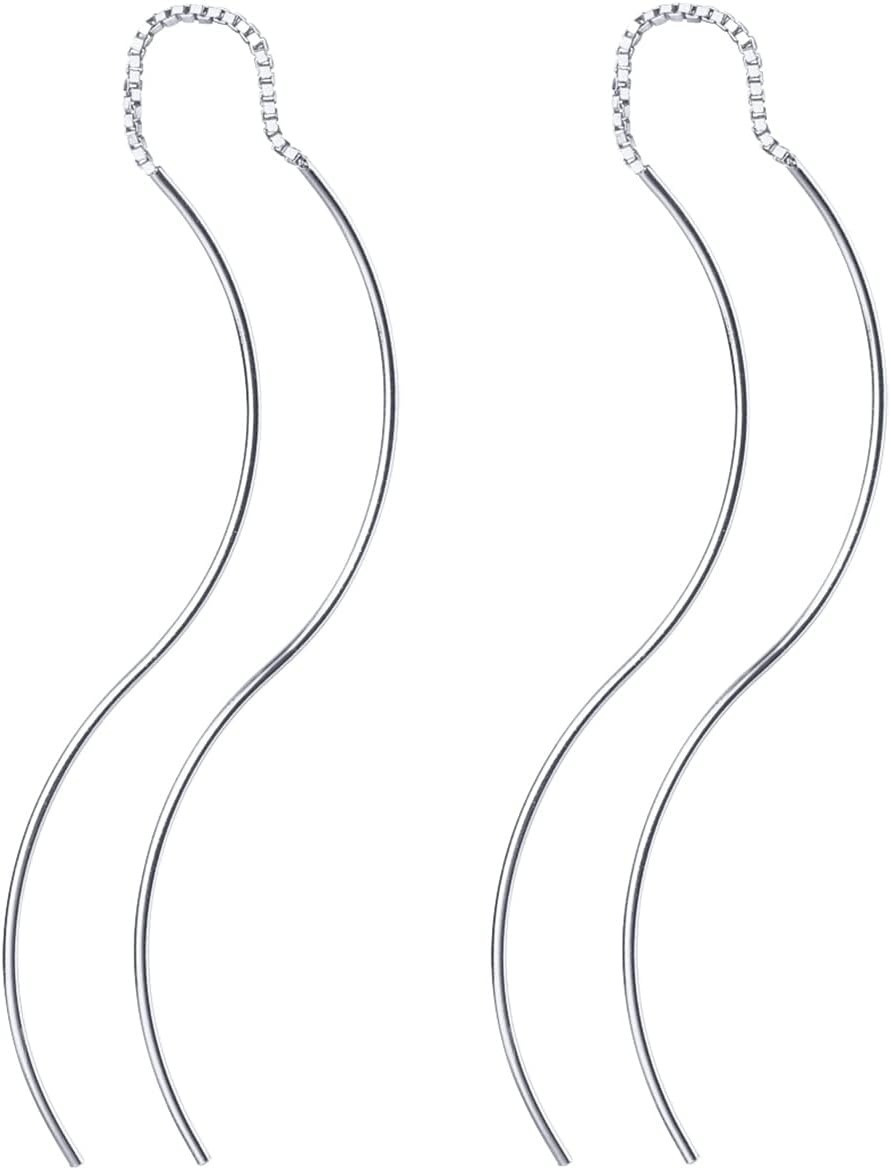 image:imagePAVOI 14K Gold Plated 925 Sterling Silver Post Threader Earrings for Women Minimalist Gold Chain Earrings Double Piercings Dangle Twist WavyWhite Gold