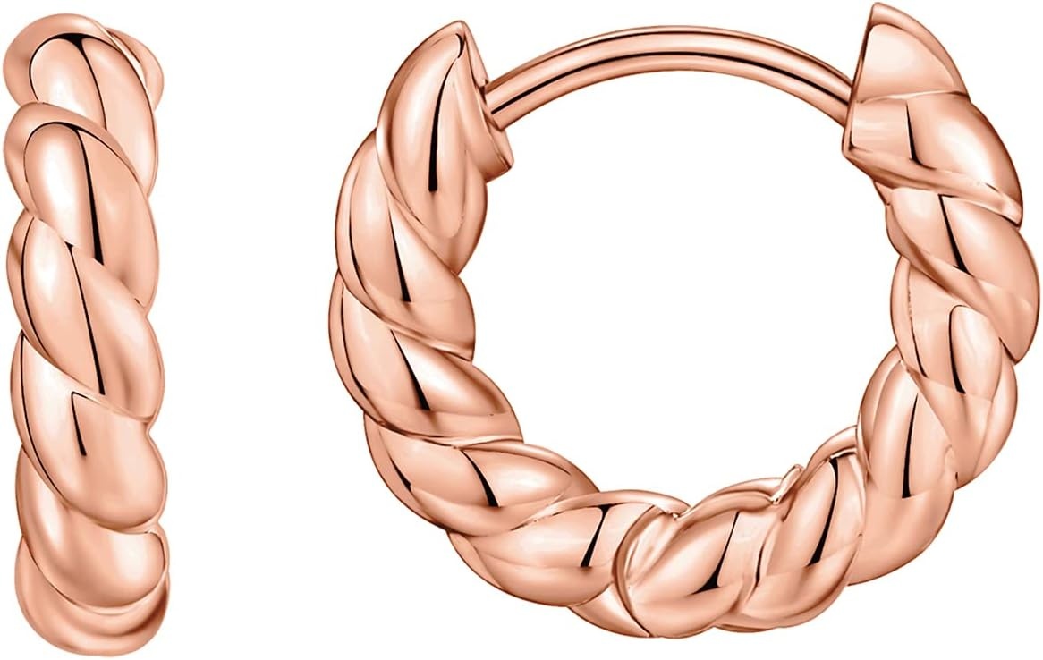image:imagePAVOI 14K Gold Plated 925 Sterling Silver Post Twisted Huggie Earring Womens Mini Hoop EarringsRose Gold