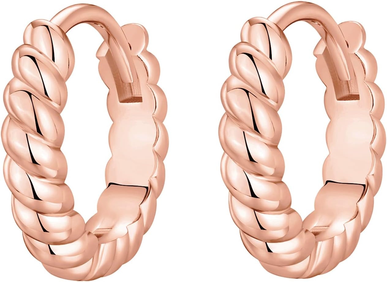 image:imagePAVOI 14K Gold Plated 925 Sterling Silver Post Twisted Huggie Earring Womens Mini Hoop EarringsRose Gold