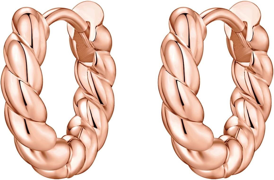 image:imagePAVOI 14K Gold Plated 925 Sterling Silver Post Twisted Huggie Earring Womens Mini Hoop EarringsRose Gold