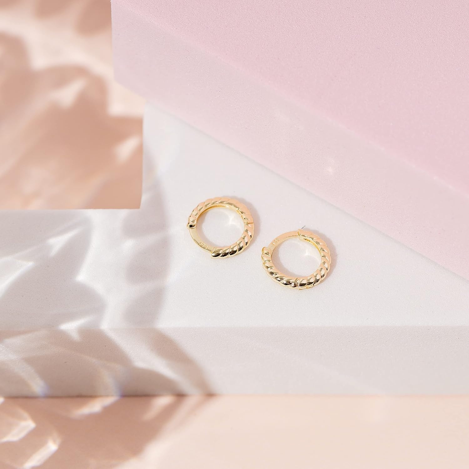 image:imagePAVOI 14K Gold Plated 925 Sterling Silver Post Twisted Huggie Earring Womens Mini Hoop EarringsRose Gold