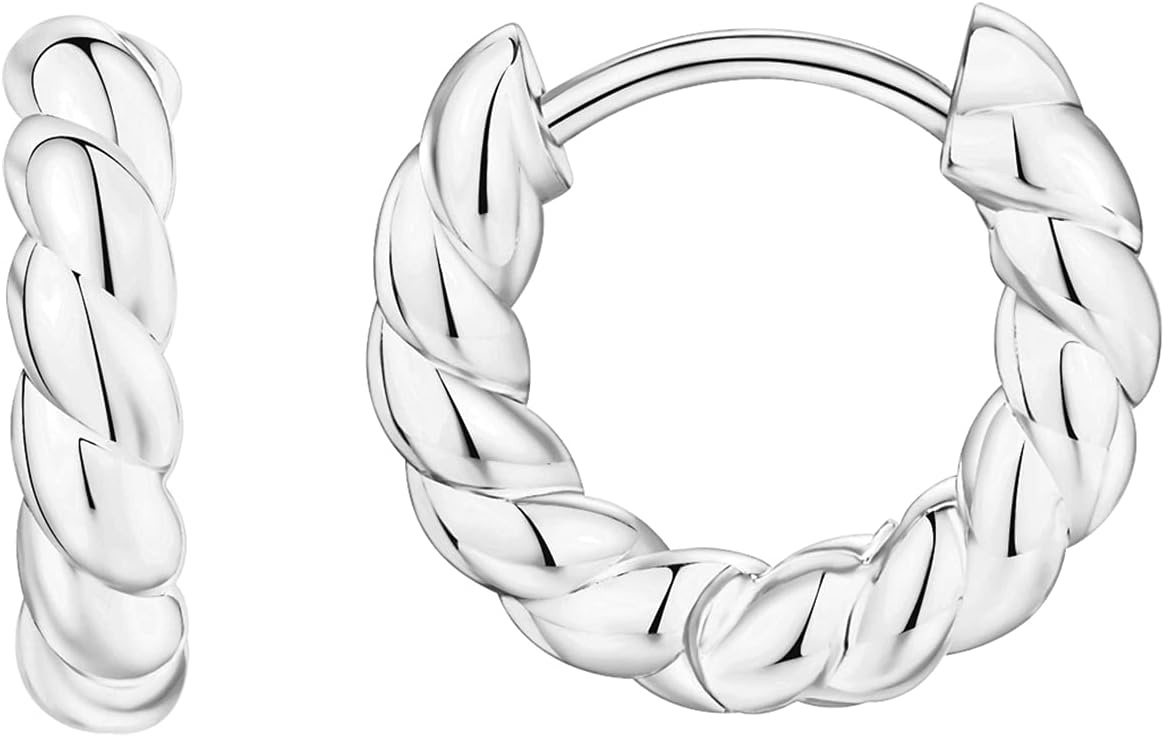 image:imagePAVOI 14K Gold Plated 925 Sterling Silver Post Twisted Huggie Earring Womens Mini Hoop EarringsWhite Gold
