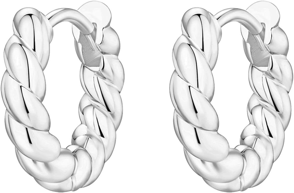 image:imagePAVOI 14K Gold Plated 925 Sterling Silver Post Twisted Huggie Earring Womens Mini Hoop EarringsWhite Gold