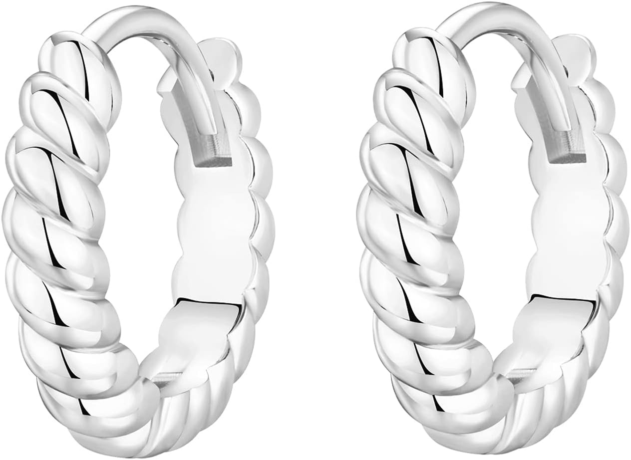 image:imagePAVOI 14K Gold Plated 925 Sterling Silver Post Twisted Huggie Earring Womens Mini Hoop EarringsWhite Gold