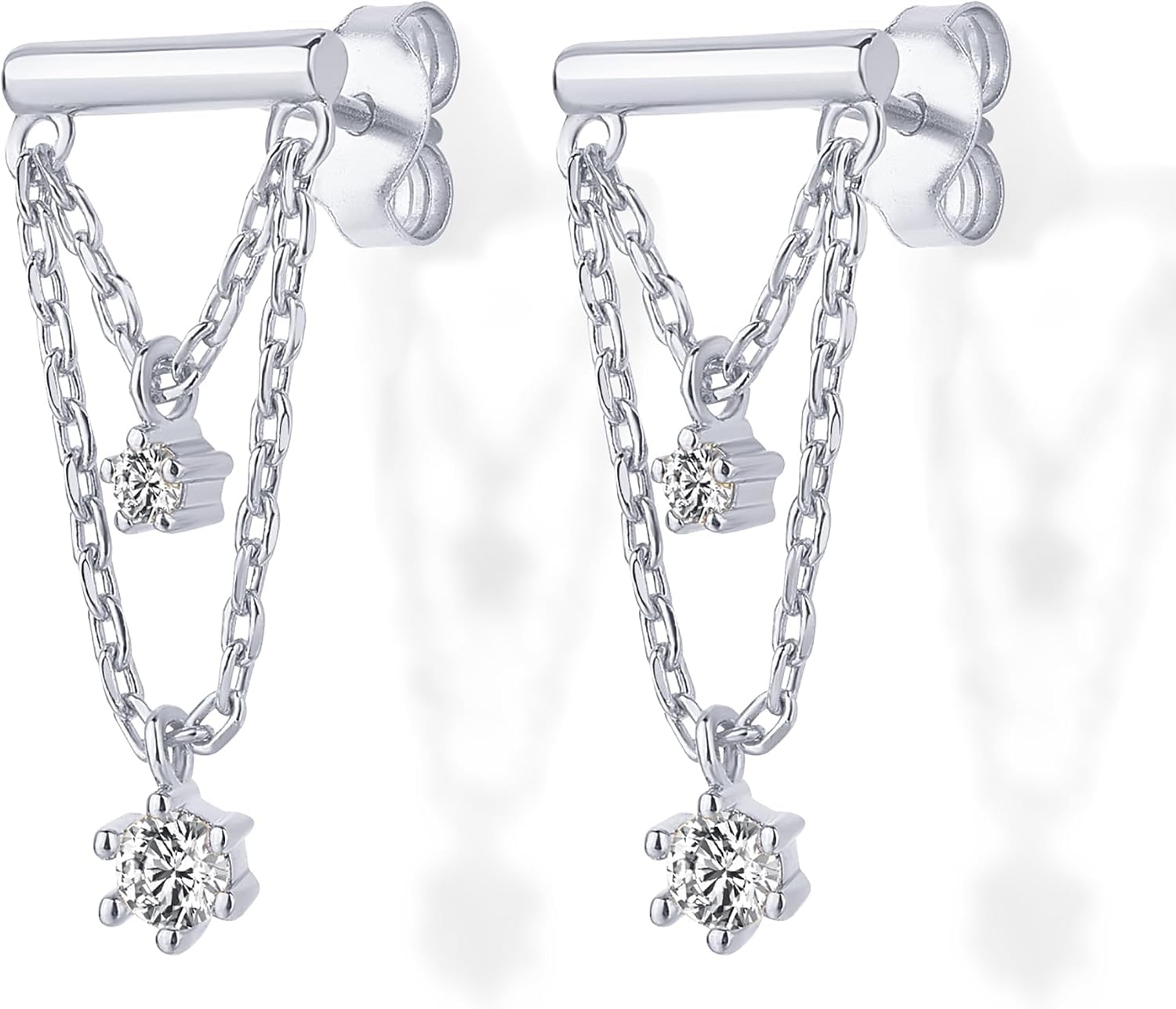 image:imagePAVOI 14K Gold Plated 925 Sterling Silver Posts Bar Drape Chain Earrings for Women Cubic Zirconia Chain Dangle Studs Drop Dangle EarringsWhite Gold
