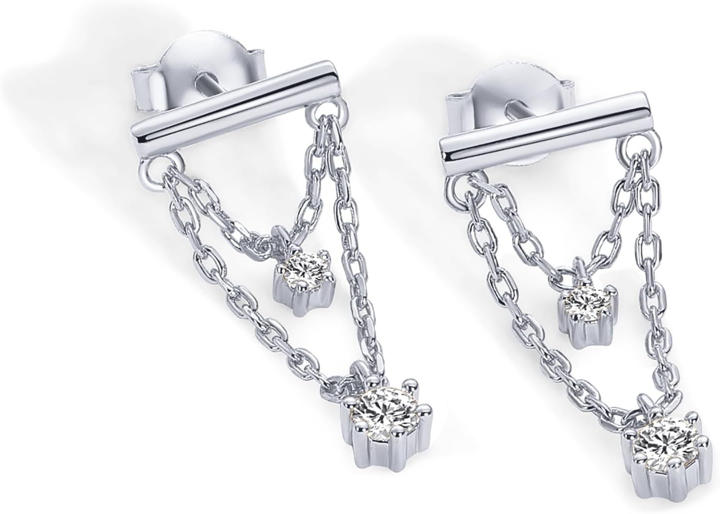 image:imagePAVOI 14K Gold Plated 925 Sterling Silver Posts Bar Drape Chain Earrings for Women Cubic Zirconia Chain Dangle Studs Drop Dangle EarringsWhite Gold