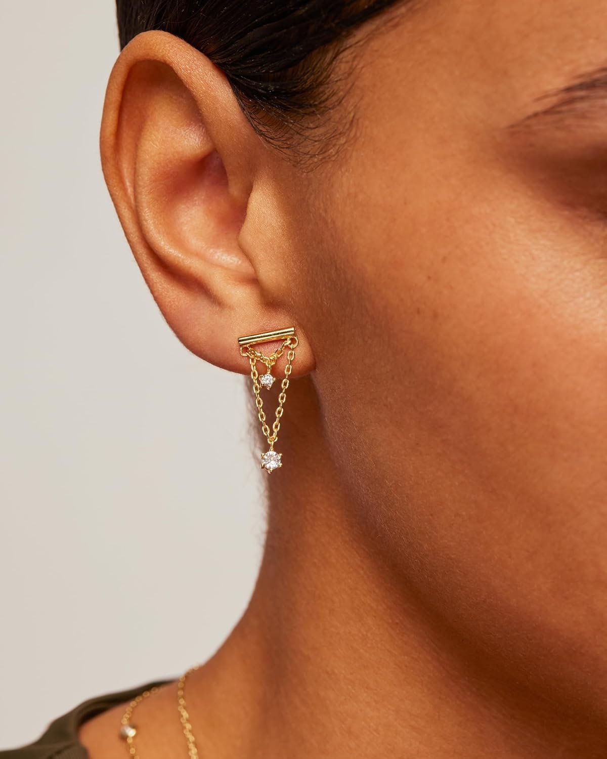 image:imagePAVOI 14K Gold Plated 925 Sterling Silver Posts Bar Drape Chain Earrings for Women Cubic Zirconia Chain Dangle Studs Drop Dangle EarringsYellow Gold